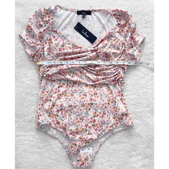 Lulus Sweetest Nature Ivory Floral Print Short Sleeve Bodysuit XL Extra Large - Picture 3 of 7